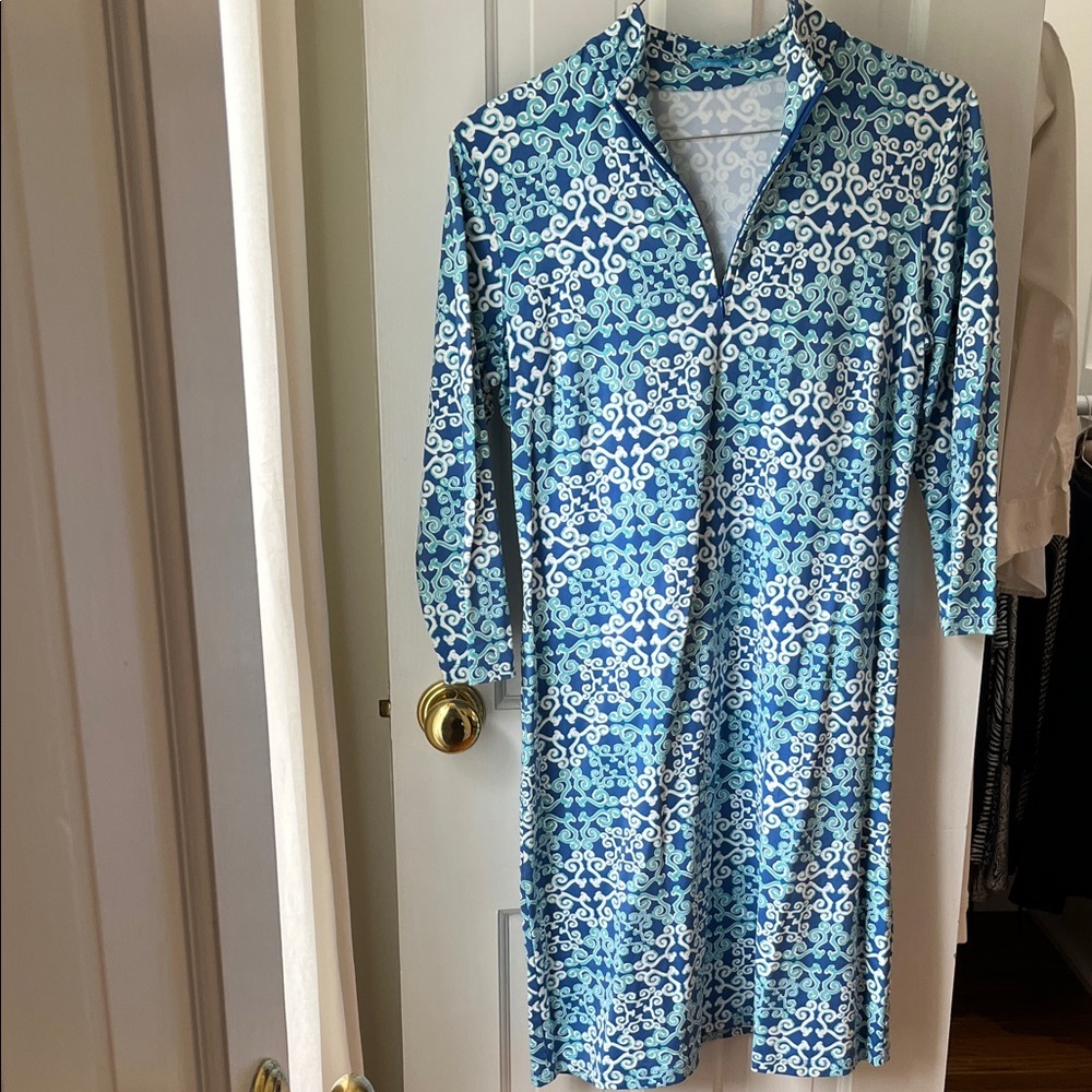 J. McLaughlin Blue and White Long Sleeve Dress